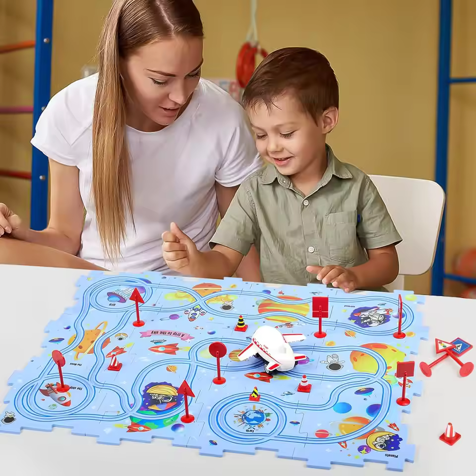 Puzzle Racer Kids Car Track Set Plastic Floor Puzzles for 3 4 5 6 Years Old Boys Montessori Toys Brain Toys 2024 NEW