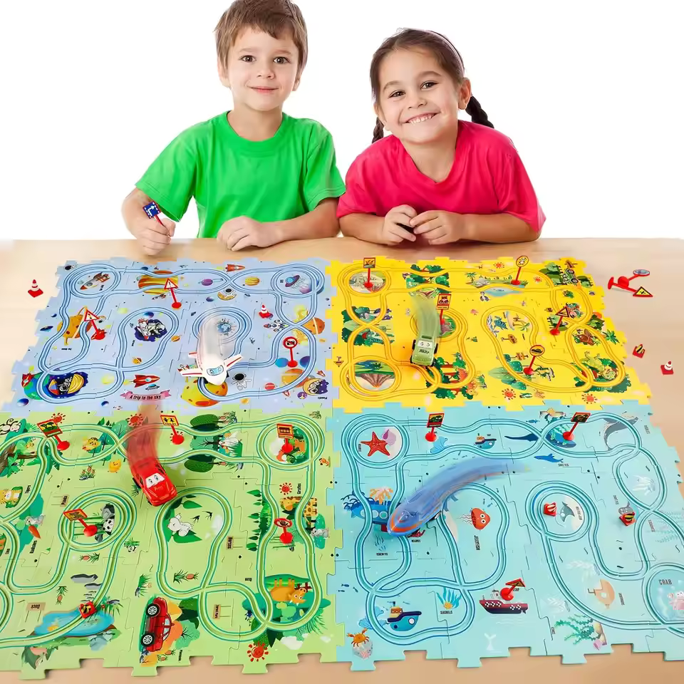 Puzzle Racer Kids Car Track Set Plastic Floor Puzzles for 3 4 5 6 Years Old Boys Montessori Toys Brain Toys 2024 NEW