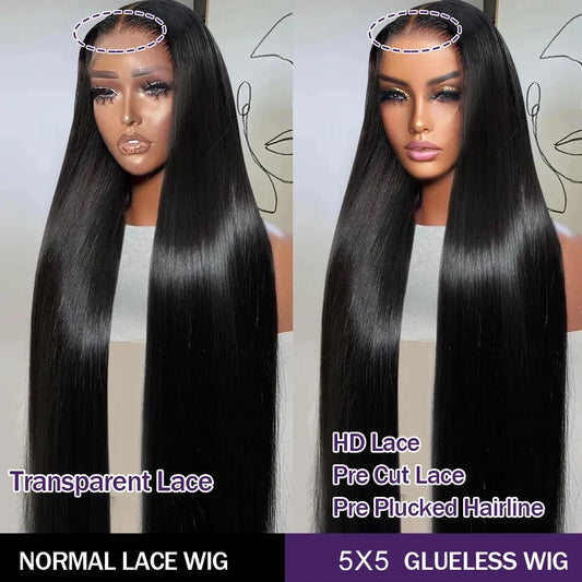 Synthetic Straight Lace Closure Wigs Easy to Wear Glueless Pre Plucked Pre Cut Upgraded No Glue HD Lace Front Wig For Women